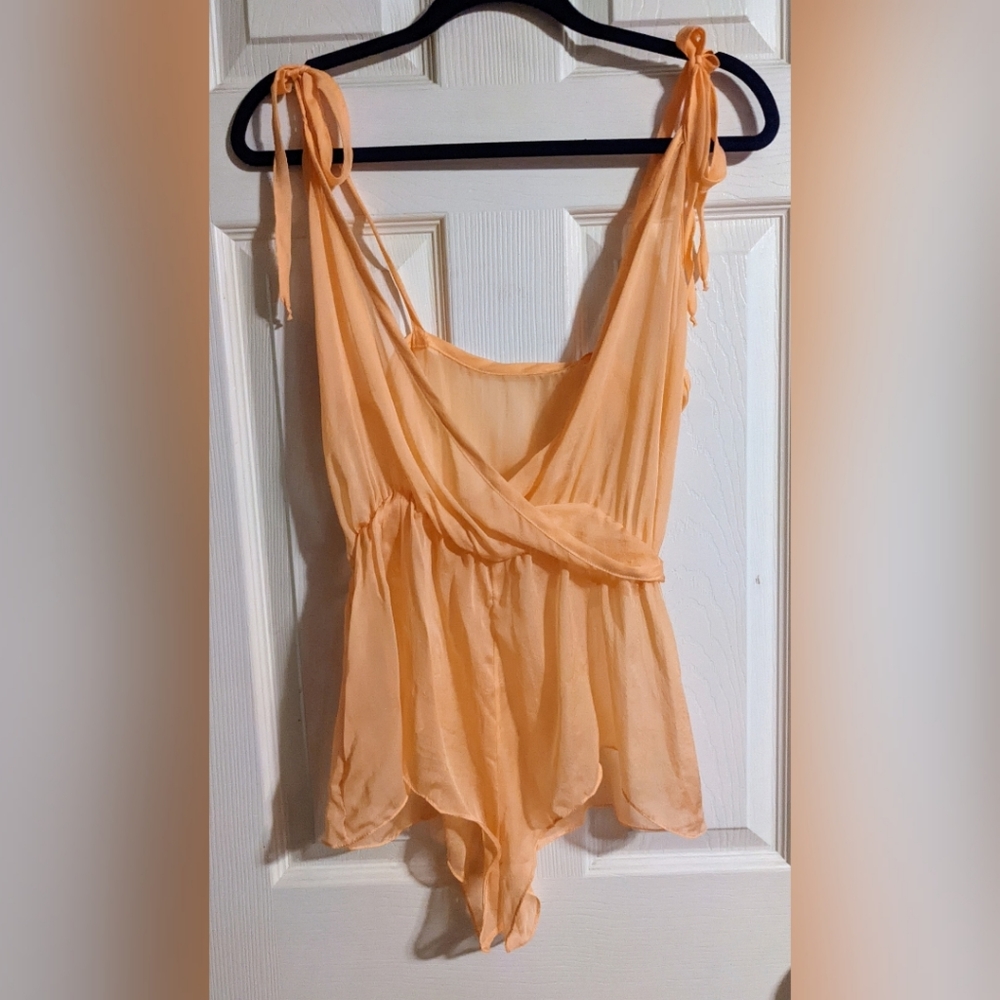 FINAL PRICE Under Lemons Silk Bodysuit S/M Peach Sheer Lingerie
